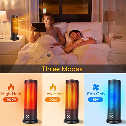 Aigostar Bert - Calefactor cerámico 2000W, Mando a distancia, Oscilación de 70°, 3 modos, ventilador. Calefactor de torre silencioso, Termostato, Temporizador 7,5 horas. Color negro