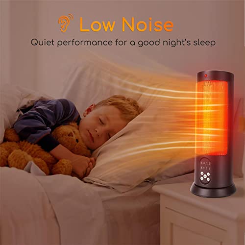 Aigostar Bert - Calefactor cerámico 2000W, Mando a distancia, Oscilación de 70°, 3 modos, ventilador. Calefactor de torre silencioso, Termostato, Temporizador 7,5 horas. Color negro