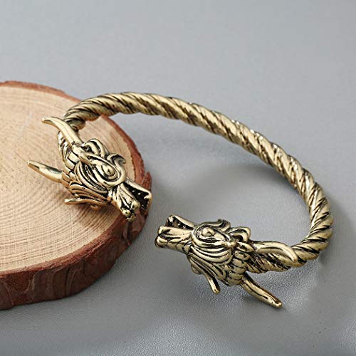 AILUOR - Pulsera de dragón de doble cabeza para hombre, ajustable, acero inoxidable, color dorado y plateado, joyería con brazaletes trenzados pulidos