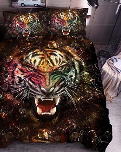 AJ WALLPAPER 32445 - Juego de funda de edredón y fundas de almohada para cama individual, reina y king en 3D, diseño de tigre (135 x 200 cm)