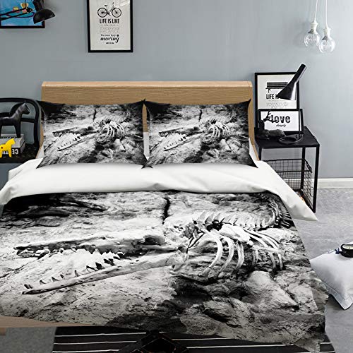 AJ WALLPAPER - Juego de funda de edredón para cama individual, reina y king (3D, diseño de dinosaurios fósil)