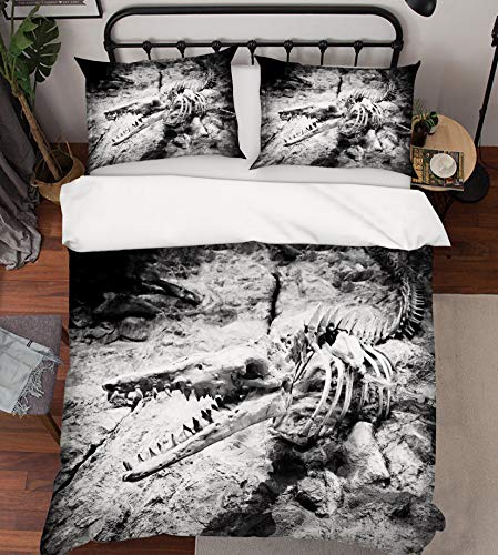 AJ WALLPAPER - Juego de funda de edredón para cama individual, reina y king (3D, diseño de dinosaurios fósil)