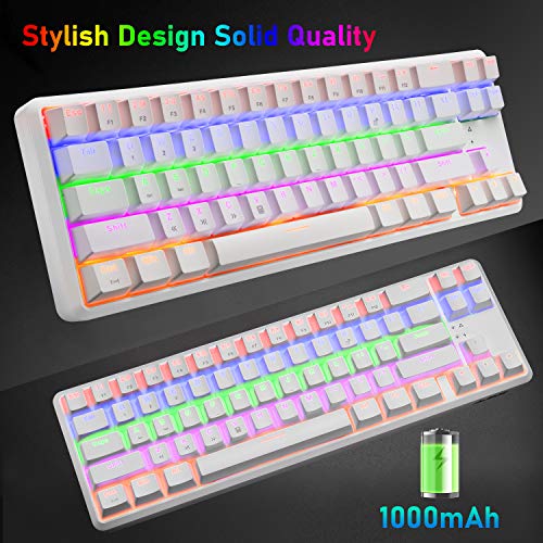 AK68 Teclado mecánico para Juegos 60% de Modo Dual, inalámbrico/cableado, Recargable, actualizado, Compacto, 68 Teclas, Teclas Anti-Fantasma con retroiluminación LED Tipo C(Interruptor Blanco/Azul)