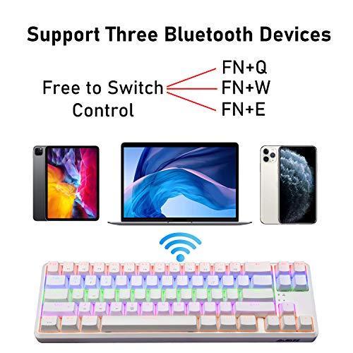 AK68 Teclado mecánico para Juegos 60% de Modo Dual, inalámbrico/cableado, Recargable, actualizado, Compacto, 68 Teclas, Teclas Anti-Fantasma con retroiluminación LED Tipo C(Interruptor Blanco/Azul)