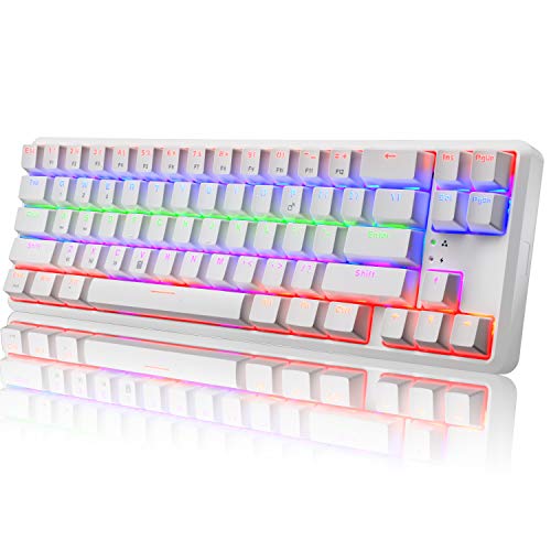 AK68 Teclado mecánico para Juegos 60% de Modo Dual, inalámbrico/cableado, Recargable, actualizado, Compacto, 68 Teclas, Teclas Anti-Fantasma con retroiluminación LED Tipo C(Interruptor Blanco/Azul)