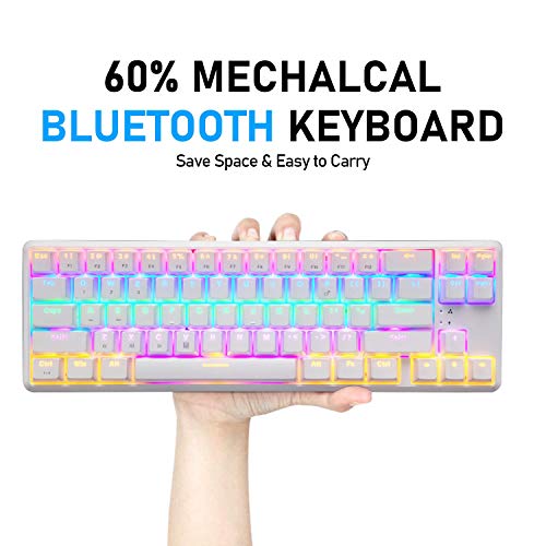 AK68 Teclado mecánico para Juegos 60% de Modo Dual, inalámbrico/cableado, Recargable, actualizado, Compacto, 68 Teclas, Teclas Anti-Fantasma con retroiluminación LED Tipo C(Interruptor Blanco/Azul)