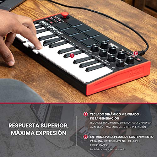 AKAI Professional MPK Mini MK3 - Teclado Controlador MIDI USB de 25 Teclas con 8 Drum Pads, 8 Perillas y Software de Producción Musical Incluido, Standard