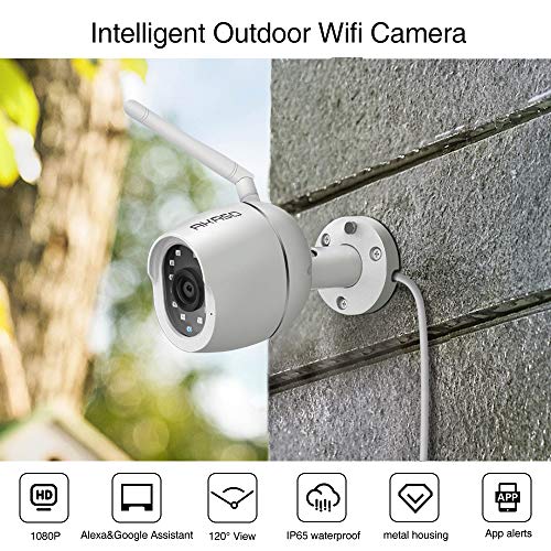 AKASO Cámara de Vigilancia Exterior Cámara IP WiFi de Seguridad IP66 1080P 2MP Compatible con Alexa y Google Home Visión Nocturna Audio Bidireccional Detección de Movimiento, Cuerpo Metálico (B70)