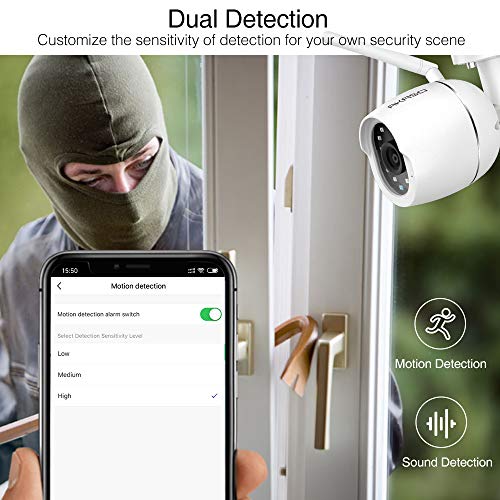 AKASO Cámara de Vigilancia Exterior Cámara IP WiFi de Seguridad IP66 1080P 2MP Compatible con Alexa y Google Home Visión Nocturna Audio Bidireccional Detección de Movimiento, Cuerpo Metálico (B70)