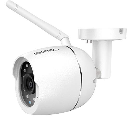 AKASO Cámara de Vigilancia Exterior Cámara IP WiFi de Seguridad IP66 1080P 2MP Compatible con Alexa y Google Home Visión Nocturna Audio Bidireccional Detección de Movimiento, Cuerpo Metálico (B70)