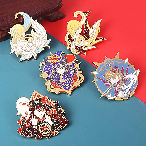 AKlamater Genshin Impact Badge Brooch, Anime Tartaglia Mona Periféricos Dibujos Animados Metal Botones Bolsos Broche Broche Colección Regalo para Anime Fans(Multi-3)