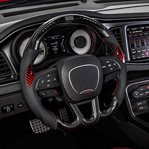 Akozon Fibra de carbon Volante Diseño de fondo plano Pantalla de luces de cambio LED Apto para Dodge Challenger / cargador SRT HELLC (Soporte de personalización profesional)