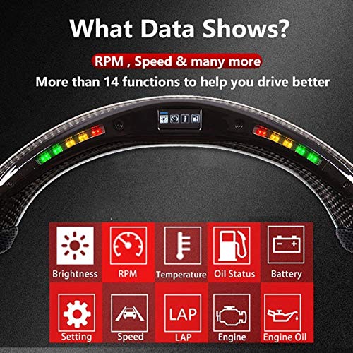 Akozon Fibra de carbon Volante Diseño de fondo plano Pantalla de luces de cambio LED Apto para Dodge Challenger / cargador SRT HELLC (Soporte de personalización profesional)