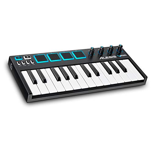 Alesis V-Mini - Teclado Controlador USB MIDI portátil 25 teclas, 4 almohadillas sensibles retroiluminadas, 4 codificadores asignables y un paquete de software profesional con ProTools | First incluido