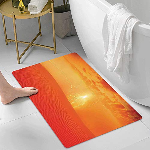 Alfombrilla de baño antideslizante, para baño o ducha,Naturaleza, paisaje desértico árabe caliente Puesta de sol esp, alfombra de suelo absorbente, para sala de estar, sofá, cojín, caucho, 60 x 100 cm