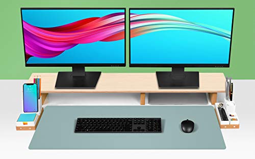 Alfombrilla de escritorio, alfombrilla de ratón, protector de escritorio, papel secante de cuero de PU antideslizante para juegos de oficina/hogar(80cmx40cm,Azul claro)