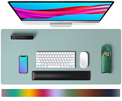 Alfombrilla de escritorio, alfombrilla de ratón, protector de escritorio, papel secante de cuero de PU antideslizante para juegos de oficina/hogar(80cmx40cm,Azul claro)