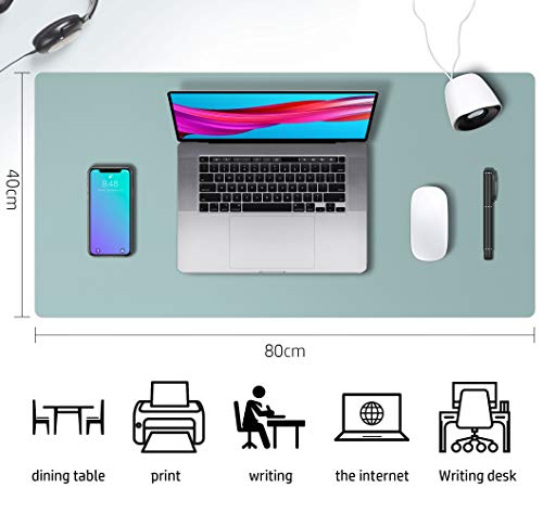 Alfombrilla de escritorio, alfombrilla de ratón, protector de escritorio, papel secante de cuero de PU antideslizante para juegos de oficina/hogar(80cmx40cm,Azul claro)