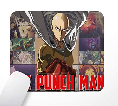Alfombrilla de ratón para escritorio de juegos, diseño de anime One Punch-Man, antideslizante, base de goma, 24 × 20 cm, ordenador PC, con superficie textil suave y efecto antiestático