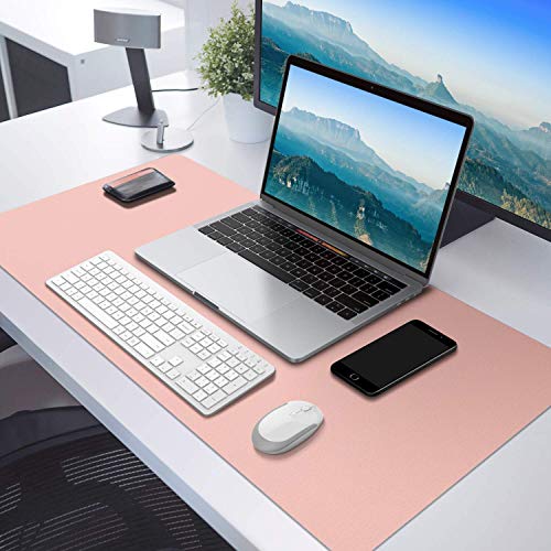Alfombrilla Ratón Escritorio Grande 800x400x2mm Antideslizante e Impermeable Cuero PU Ideal para Portátil, Teclado, Gaming Hogar y Oficina Ultra Delgada Doble Cara-rosa y plata