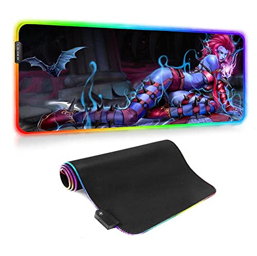 Alfombrillas de ratón Evelynn Alfombrilla de Escritorio RGB Grande para Juegos Agony's Embrace Base de Goma Antideslizante LED Superficie Lisa Puertos USB Alfombrilla de ratón 900x400mm