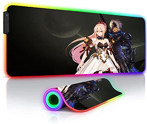 Alfombrillas de ratón Tales of Arise Alfombrillas de ratón Anime RGB Accesorios Juegos Portátil Gamer Teclado Bloqueo Borde Luz LED XXL 35,4X15,7 Pulgadas