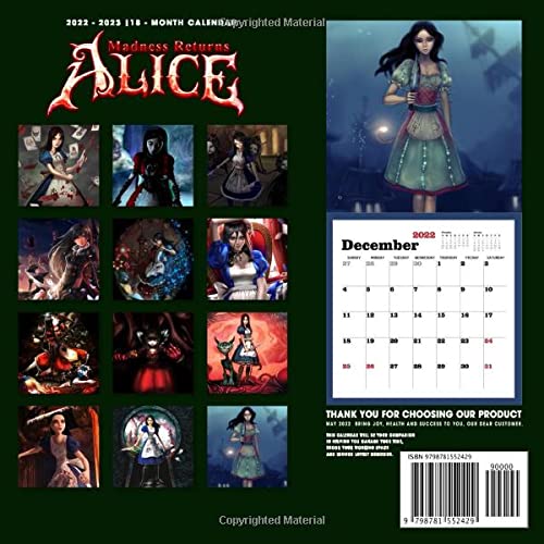 Alice Madness Returns 2022 Calendar: Cartoon 2022 OFFICIAL calendar -Alice Madness Returns Weekly & Monthly Planner with Notes Section for Alls Alice ... 17X11" - Kalendar calendario calendrier.4