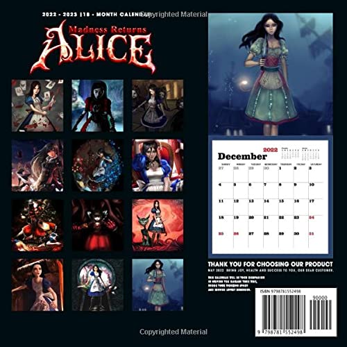 Alice Madness Returns 2022 Calendar: Cartoon 2022 OFFICIAL calendar -Alice Madness Returns Weekly & Monthly Planner with Notes Section for Alls Alice ... 17X11" - Kalendar calendario calendrier.7