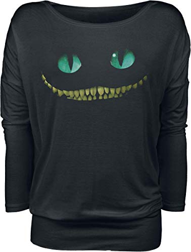 Alicia en el País de Las Maravillas Gato Chesire - Smile Mujer Camiseta Manga Larga Negro M