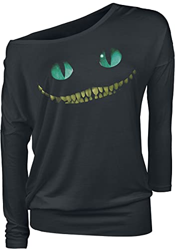 Alicia en el País de Las Maravillas Gato Chesire - Smile Mujer Camiseta Manga Larga Negro M