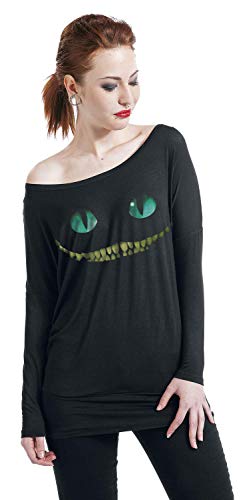 Alicia en el País de Las Maravillas Gato Chesire - Smile Mujer Camiseta Manga Larga Negro M