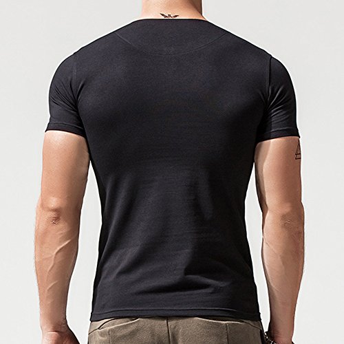 Alivebody - Camiseta de algodón de manga corta tipo Henley con botón para hombre 8302 negro S