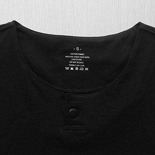 Alivebody - Camiseta de algodón de manga corta tipo Henley con botón para hombre 8302 negro S