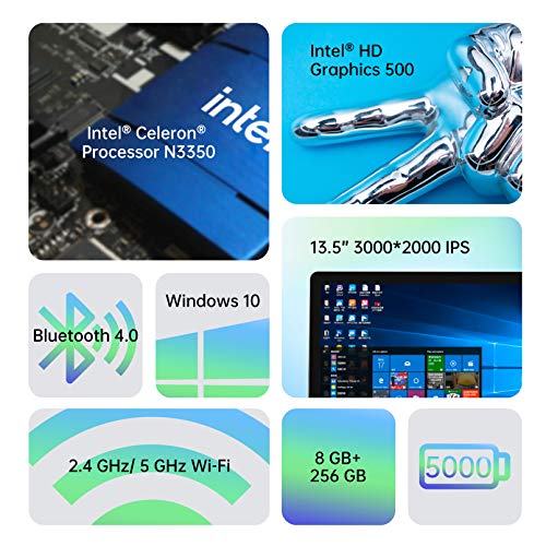 ALLDOCUBE VBook Laptop, Ordenador portátil de 13.5 Pulgadas, Pantalla 3000x2000 IPS, Intel Apollo Lake N3350, 8GB RAM 256GB SSD, Windows10, Tipo-C, USB 3.0