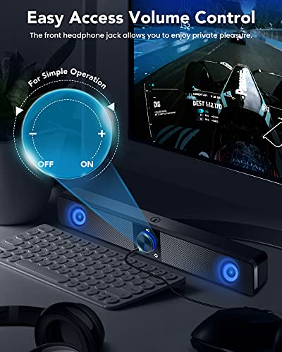 Altavoz PC Sobremesa, 10W Altavoces Gaming USB de Ordenador Sobremesa, Modo Ritmo Barra de Sonido RGB Mejorado con Control Integrado, Dual Canal para Ordenador Portátil, Móvil, Tableta, Fiesta, Regalo
