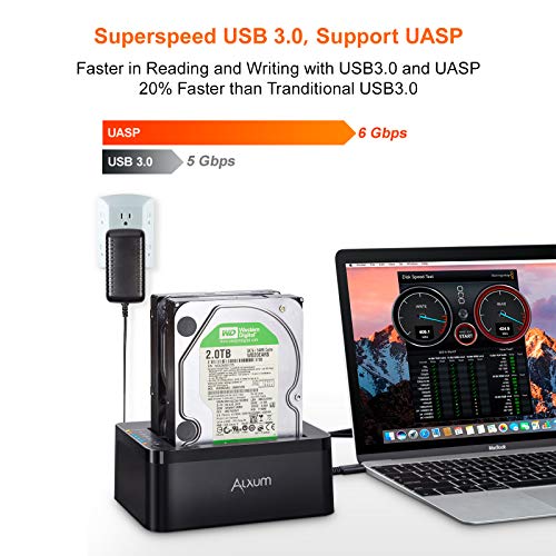 Alxum Estación de Acoplamiento de Disco Duro USB C, Dos bahías Tipo C USB 3.0 a SATA Disco Duro Caddy Dock con función de clonación sin conexión para 2.5 Pulgadas y 3.5 Pulgadas HDD SSD