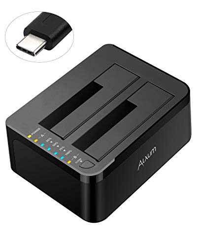 Alxum Estación de Acoplamiento de Disco Duro USB C, Dos bahías Tipo C USB 3.0 a SATA Disco Duro Caddy Dock con función de clonación sin conexión para 2.5 Pulgadas y 3.5 Pulgadas HDD SSD