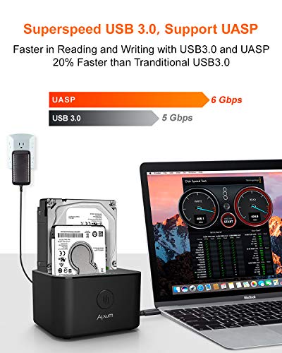 Alxum Estación de Acoplamiento de Disco Duro USB C y USB A, Caddy de Disco Duro SATA de Dos bahías con función de clonación sin conexión para 2.5 Pulgadas y 3.5 Pulgadas HDD SSD