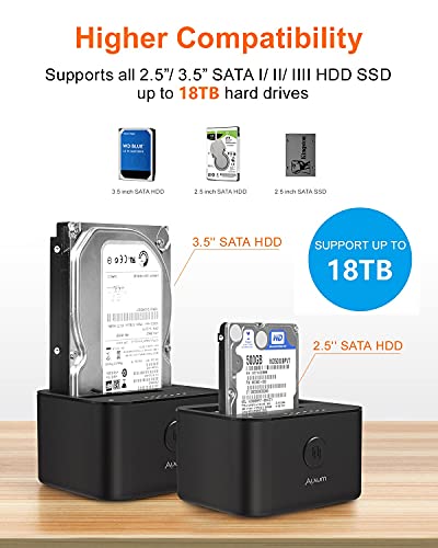 Alxum Estación de Acoplamiento de Disco Duro USB C y USB A, Caddy de Disco Duro SATA de Dos bahías con función de clonación sin conexión para 2.5 Pulgadas y 3.5 Pulgadas HDD SSD