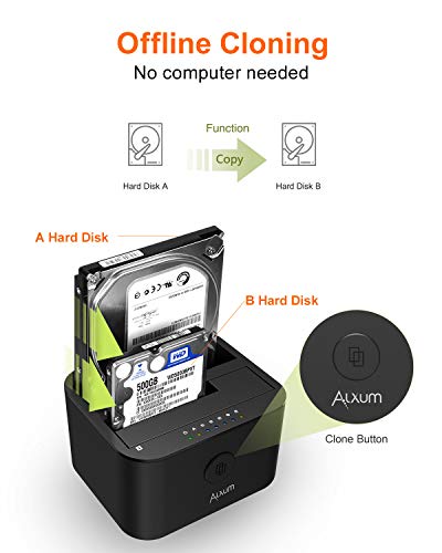 Alxum Estación de Acoplamiento de Disco Duro USB C y USB A, Caddy de Disco Duro SATA de Dos bahías con función de clonación sin conexión para 2.5 Pulgadas y 3.5 Pulgadas HDD SSD