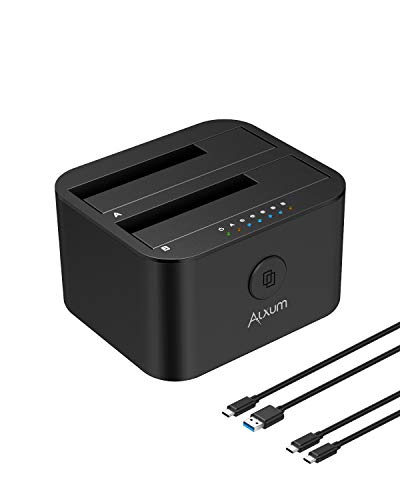 Alxum Estación de Acoplamiento de Disco Duro USB C y USB A, Caddy de Disco Duro SATA de Dos bahías con función de clonación sin conexión para 2.5 Pulgadas y 3.5 Pulgadas HDD SSD