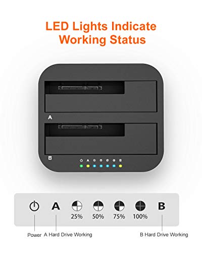 Alxum Estación de Acoplamiento de Disco Duro USB C y USB A, Caddy de Disco Duro SATA de Dos bahías con función de clonación sin conexión para 2.5 Pulgadas y 3.5 Pulgadas HDD SSD