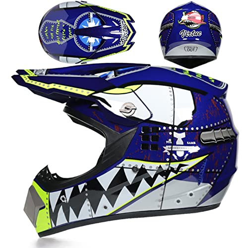 Amacigana® Juego de casco de motocross completo con gafas, guantes, máscara, casco de motocross, casco de cross, casco para niños y adultos, protección de seguridad (azul, L)