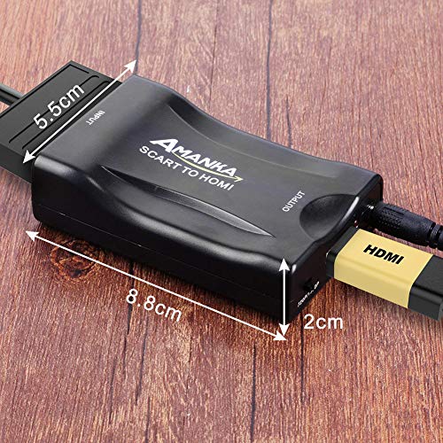 AMANKA Convertidor Euroconector a HDMI Conversor de Audio Vídeo 1080p Reproductor de Adaptador Entrada Scart Salida HDMI Apoyo 720/1080P para HDTV,DVD BLU-Ray,VCR,Proyector,VHS,PS1,PS2,Xbox