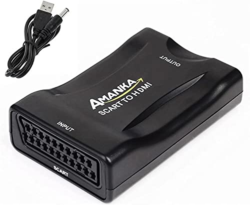 AMANKA Convertidor Euroconector a HDMI Conversor de Audio Vídeo 1080p Reproductor de Adaptador Entrada Scart Salida HDMI Apoyo 720/1080P para HDTV,DVD BLU-Ray,VCR,Proyector,VHS,PS1,PS2,Xbox