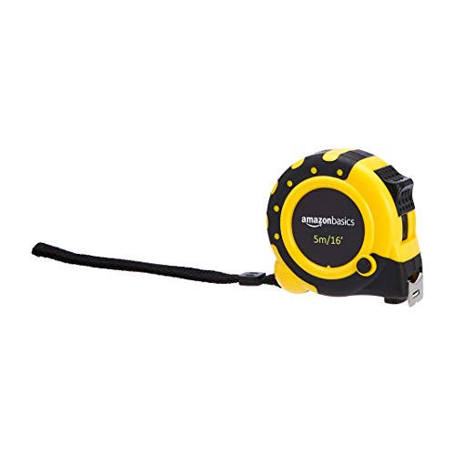 Amazon Basics - Cinta métrica con cierre automático (5 metros), escala métrica y en pulgadas, diseño con 3 puntos de bloqueo precisión MID