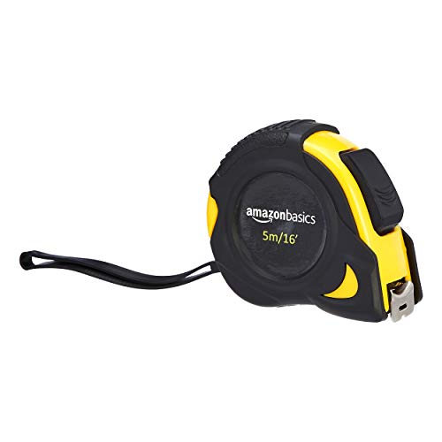 Amazon Basics - Cinta métrica con cierre automático (5 metros), escala métrica y en pulgadas, precisión MID