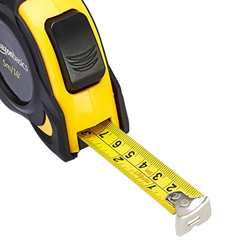 Amazon Basics - Cinta métrica con cierre automático (5 metros), escala métrica y en pulgadas, precisión MID