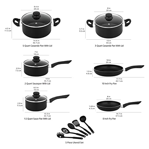 Amazon Basics - Juego de utensilios de cocina antiadherentes, 15 piezas