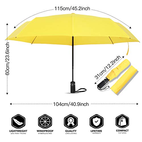 Amazon Brand - Eono Paraguas Plegable Automático Impermeable, Paraguas de Viaje a Prueba de Viento, Folding Umbrella, Recubrimiento de Teflón&Dosel Reforzado, Mango Ergonómico - Amarillo